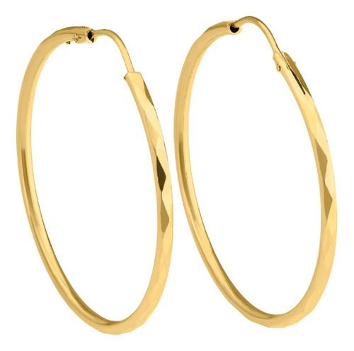 Arracada Cañoncillo Facetada 32 Mm Mujer Dama Oro Sólido 10k