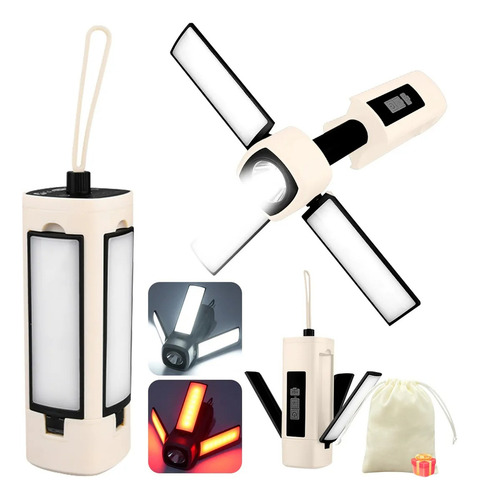 Multifuncional Portátil Camping Luz, Recargable Plegable Linterna De Emergencia / Adecuado Para Exploración Al Aire Libre Camping(blanco)