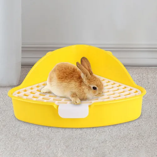 Caja De Arena Triangular Mediana Para Conejos Con Rejilla