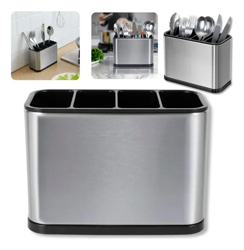 Escorredor Porta Talheres 4 Divisões Pia Silver Inox Ke Home 18x13cm Cor Aço Inox Brilhante