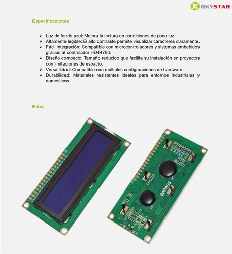 Display Lcd 16x2 Stn Backlight Azul 1602 Hd44780 Oky4002