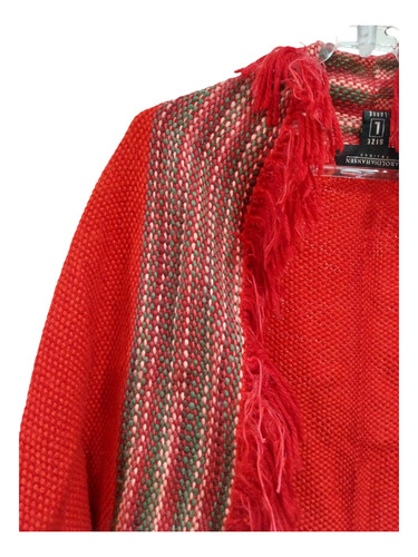 Poncho Capa Tejido Tela Rojo Guarda Flecos Carolina Hansen L (Usado)