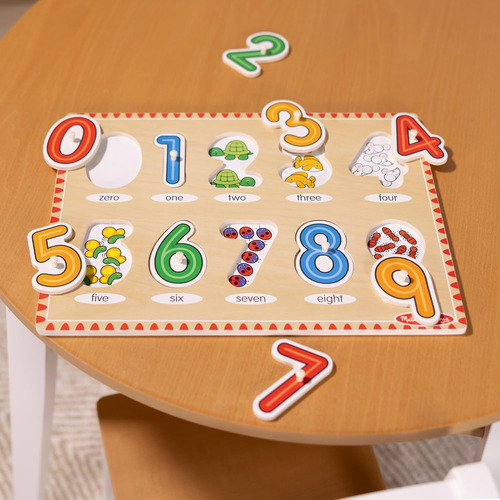 Melissa & Doug Lift & See Números Puzzle De Madera Con Cl...