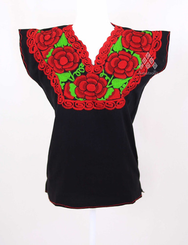 Blusa Artesanal Mexicana Con Rosas De Zinacantán