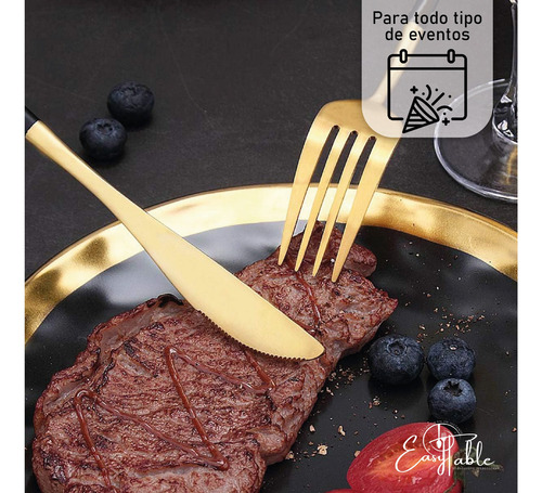 Cubiertos Gourmet Oro Mango Negro Cena Easy Table Boda Gold Negro Oro