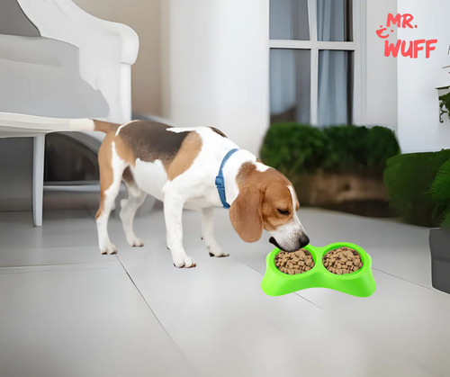 Plato Doble Comedero Para Perro Plastico mediano Mr Wuff Verde