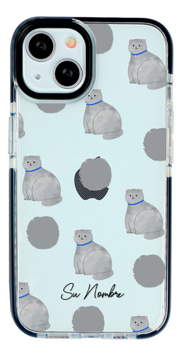 Funda Para iPhone Para Mujer Gatito Gris Con Tu Nombre