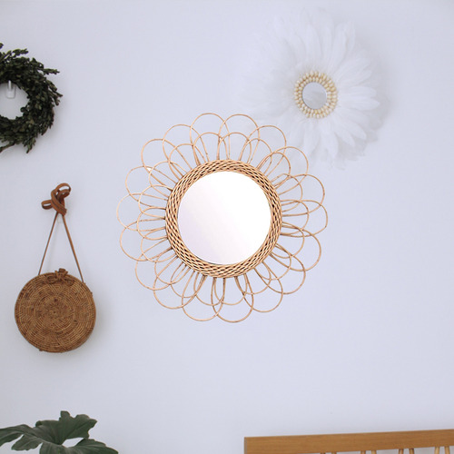 Espejo Colgante De Pared Circular De Ratán, 40 Cm, Diseño De