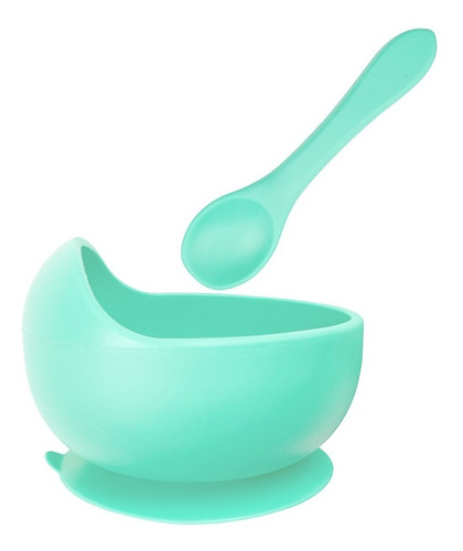 Bowl Silicona Bebe Con Cuchara Premium Colores Verde Agua