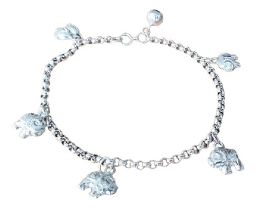 Pulsera Model Rolo En Plata 925 Con Dije Elefante Y Llamador