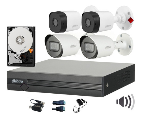 Kit 4 Camaras Bullet 2mp 2 Audio Dvr 1080p Lite Baluns 500gb