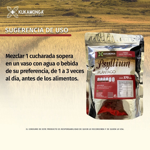 Fibra 100% Natural Plántago Psyllium - 370 G Sabor Sin sabor