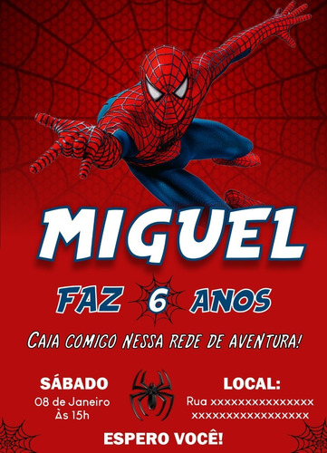 Convite Digital Infantil Tema Homem Aranha