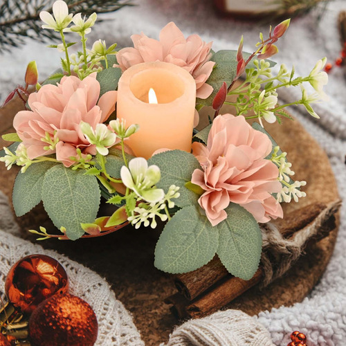 2 Coronas De Anillo De Vela Navideña Para Velas Rosa