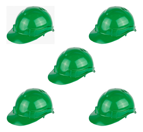 Kit 5 Capacete Segurança Obra Civil Com Suspensão Pinos Epi Cor Verde