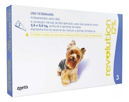 Antipulgas Revolution 12% Cães 2,6 A 5kg C/3 Pipetas