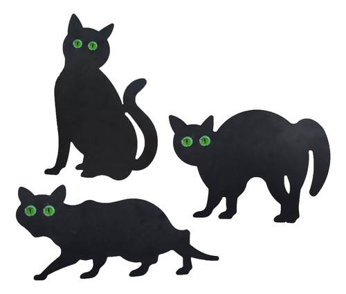 Juego De 3 Estatuas Disuasorias De Gatos Negros Con Ojos
