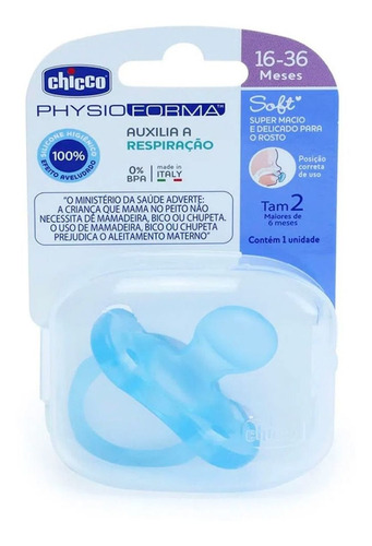 Chupeta Physioforma Chicco Tam 2 (16-36m) Soft Silicone Azul
