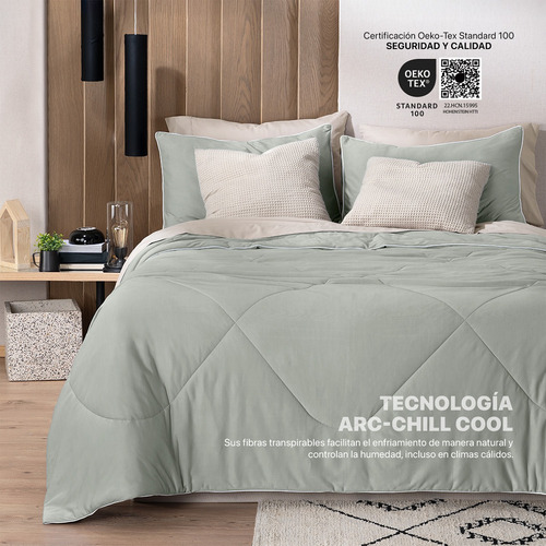 Edredón De Enfriamiento King Size Con Fundas Esquimal Verde Liso