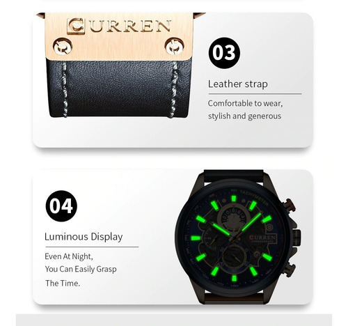 Relógio Masculino Curren Pulseira Couro Cronógrafo Quartzo