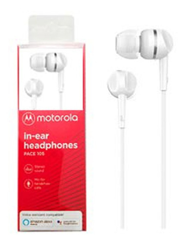 Audifono Motorola Manos Libres 3.5mm, Pace 105 Blanco Fat/bo