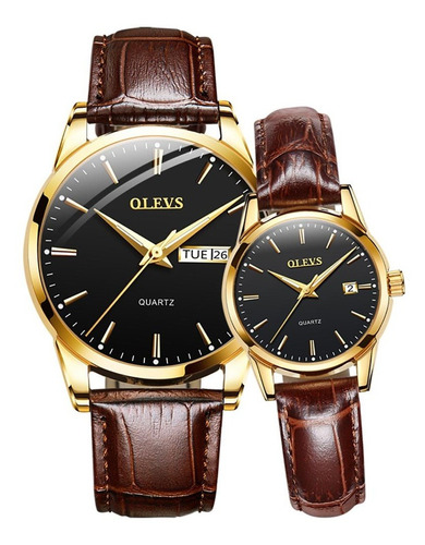 Olevs Luxury Couple Reloj De Cuarzo Reloj De Cuero Hombres