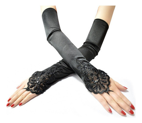 48cm Sexy Satin Lace Hook Finger Gloves