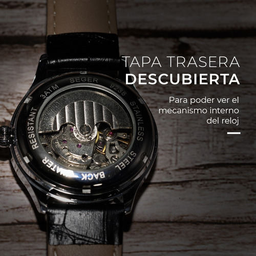 Imagen 7 de 8 de Reloj Hombre Seger 9238 Original Eeuu Cuero Elegante Color De La Malla Marrón Color Del Bisel Rosa Metalizado
