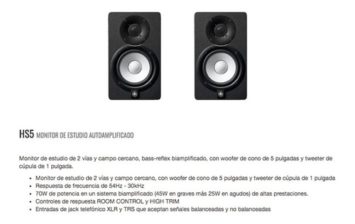 Imagen 4 de 4 de Monitor De Estudio Activos Yamaha Hs-5 Negro ( 2 Unidades )