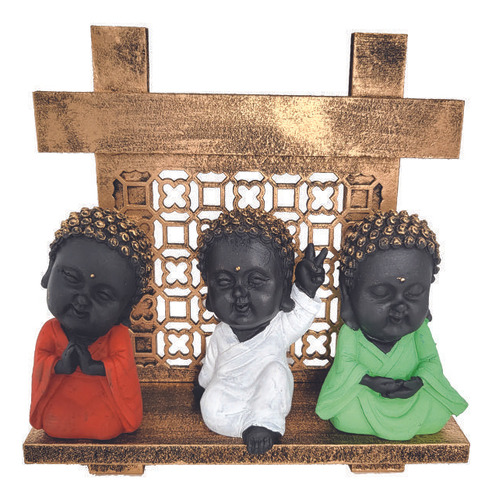 Budinhas Trio Monges Altar Painel Zen Em Resina - Vermelho
