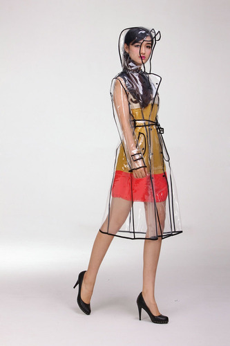 Impermeable Transparente Moda Eva Con Capucha Con Cinturón