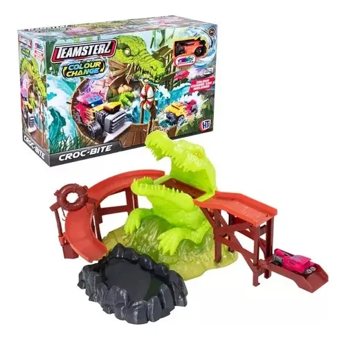 Pista De Auto Cocodrilo Tiburon Cambia Color Metal Teamsterz