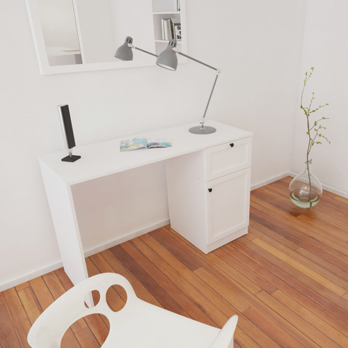 Escritorio Centro Estant Berna Blanco Con Cajon Y Estante