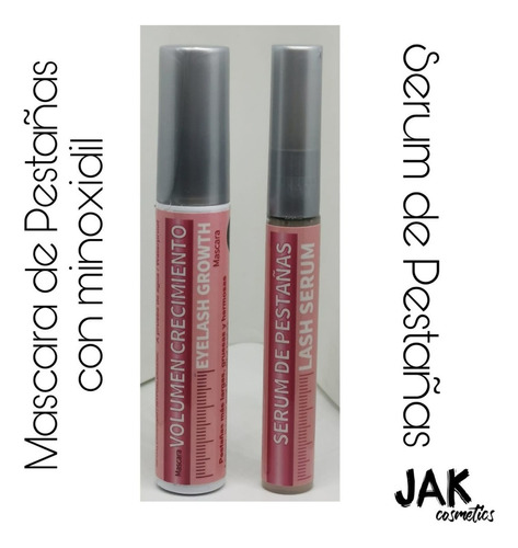 Duo Serum Y Mascara De Pestañas Con Minoxidil Jak Cosmetics Color Negro y Transparente