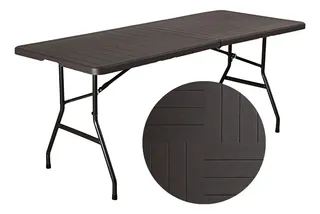 Mesa Plegable De Plástico Jardín Apariencia De Madera 1.80m