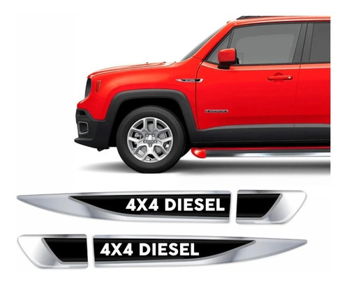 Adesivo Aplique Lateral Jeep Renegade 4x4 Diesel Res04 Cor Cromado