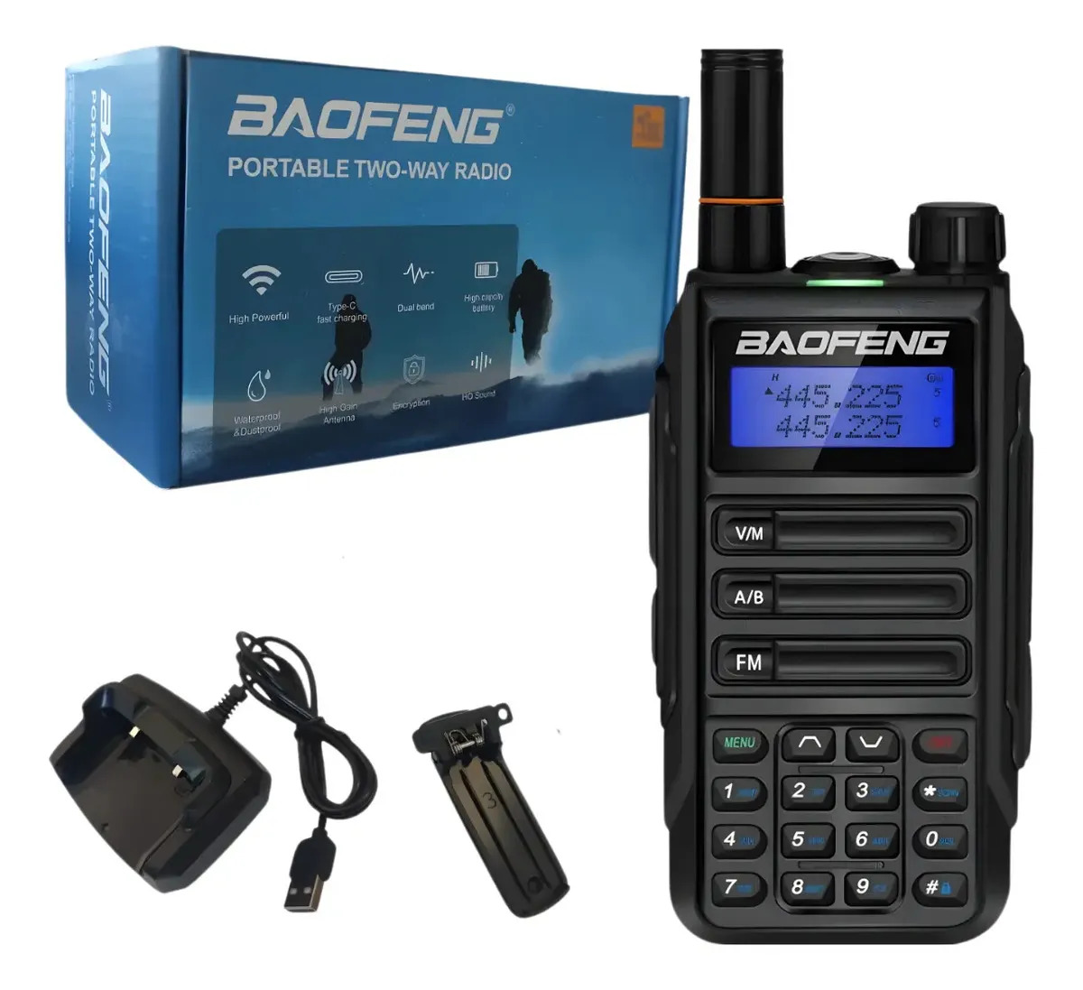 Rádio Comunicador Baofeng UV-16 Plus VHF/UHF com 128 Canais e USB-C