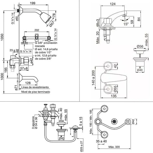Imagen 3 de 9 de Combo Griferia Set Completo Arizona Fv Duchon 20x20 0900.03/