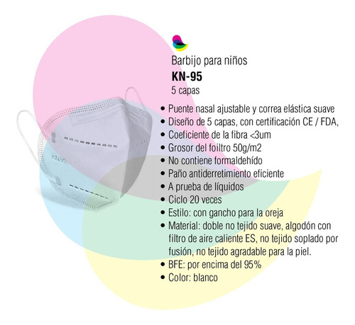Imagen 2 de 7 de Barbijo Kn95 Niños Blanco 10 Unidades Con Certificado