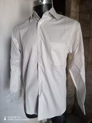 Camisa Pronto Como Mediana Blanco Rayas N Gris D Mancuernas