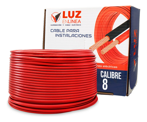 Cable Eléctrico Calibre 8 Caja Con 50m Thw Rojo, Marca Luz En Linea, Pvc Antiflama 90°c