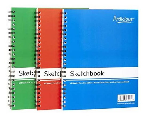 Sketch Book 3 Pack - 9  X 12 , 180 Hojas Pesadas Sketch Book