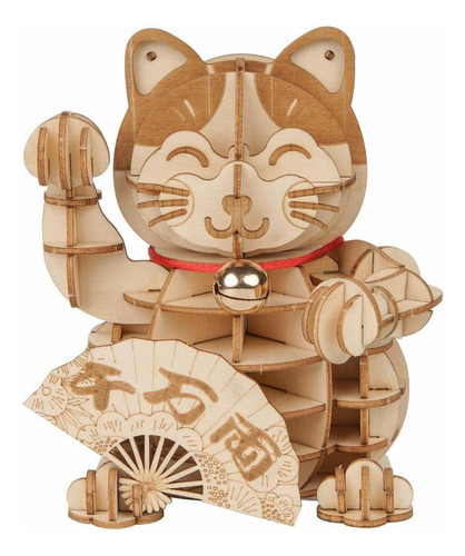 Rompecabezas 3d Rolife De Madera Lucky Cat -72 Piezas Ja Rmd