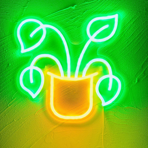 Heliwey Letrero De Neón Verde En Maceta, Luz De Neón Led En
