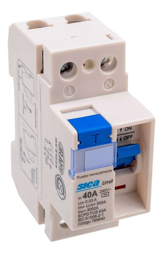 Imagen 6 de 6 de Disyuntor Diferencial Sica Bipolar 2x40 40a 30ma