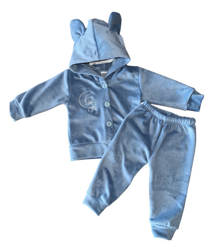 Conjunto Plush Camperita Y Pantalón Bebe Niños Invierno Celeste 3 (6-9 Meses)