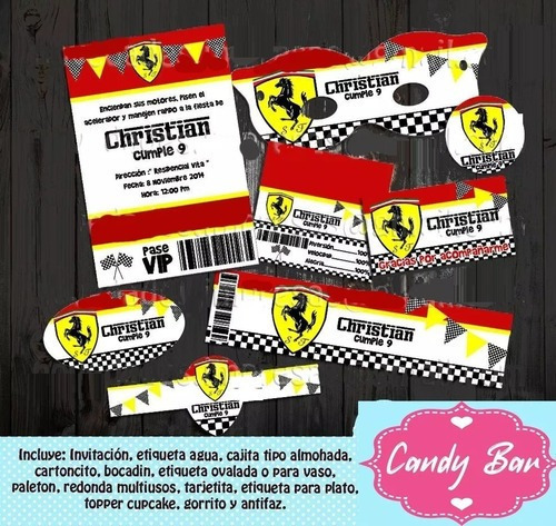 Kit Imprimible Candy Bar Ferrari Auto De Carrera Editable