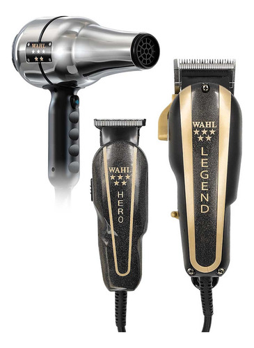 Combo Barbero Wahl Clipper Con Trimmer Alambrico + Secadora