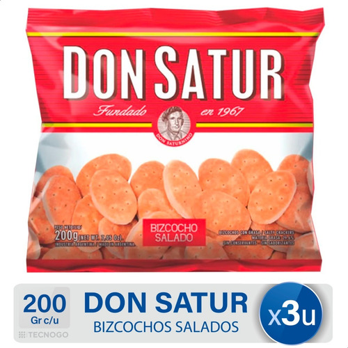 Galletitas Bizcocho De Grasa Don Satur Salado - Pack X3 Unid