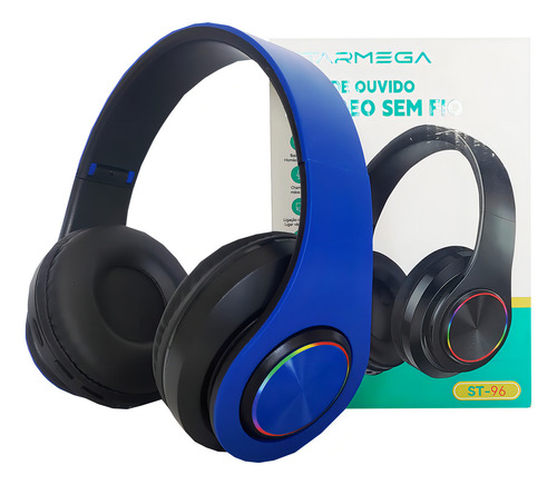 Fone De Ouvido Bluetooth Led Sem Fio Wireless Starmega St-96 Cor Azul